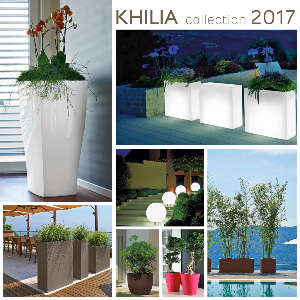Nueva colección de macetas y jardineras Khilia 2017. Color, diseño y elegancia para la decoración en cualquier tipo de ambiente.